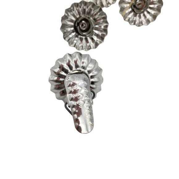 Vtg Christmas tree taper candle holder tree clips silver tin metal 12 - Picture 6 of 6